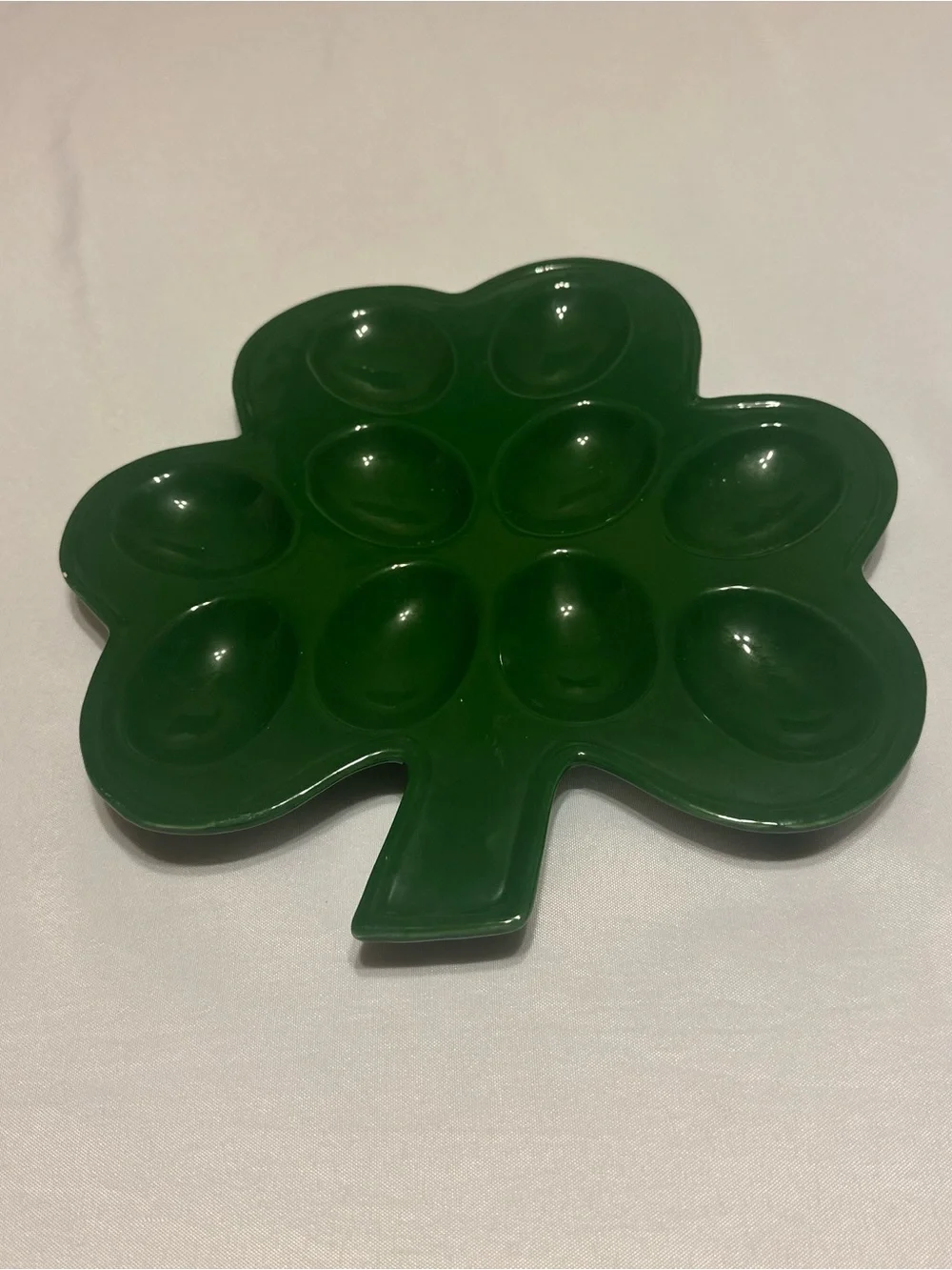 Nantucket Ceramic Green Clover-Shaped Egg or Snack Tray